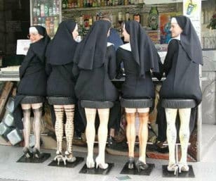 Nuns on bar stools
