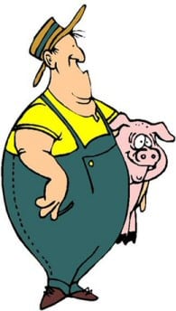Farmer and pig cartoon